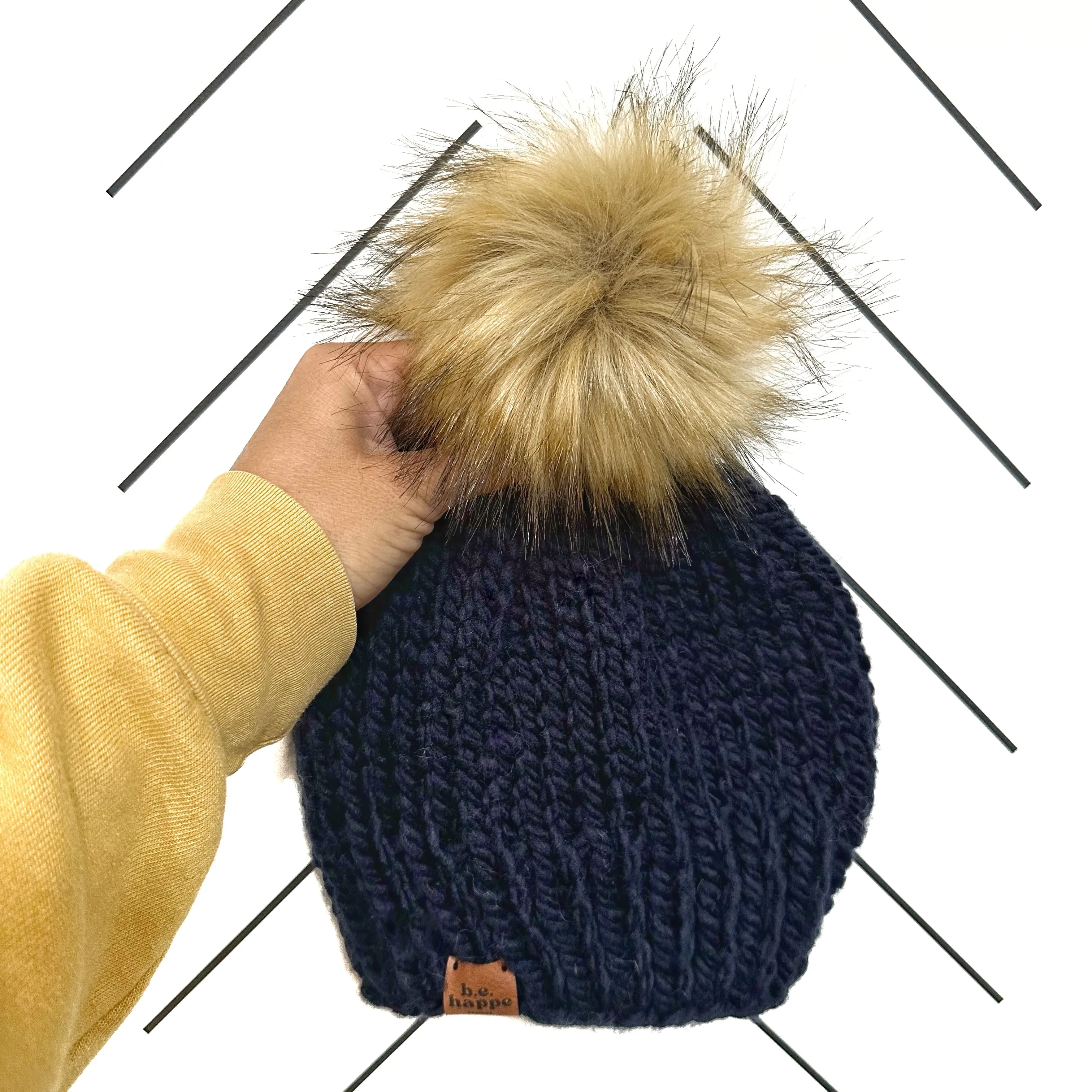 0-3 month Baby Solid Knit Pom Hat | Navy Blue