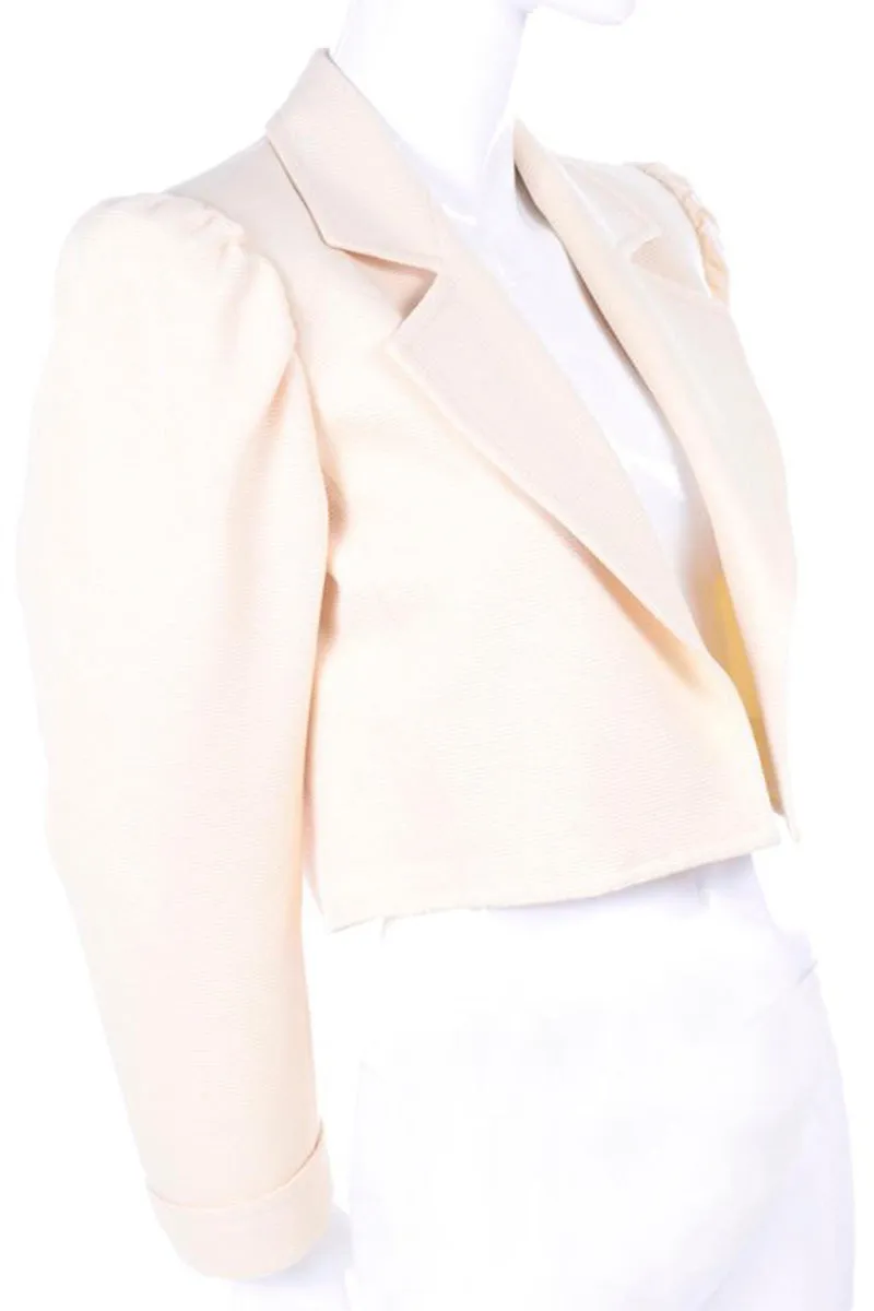 1970s Yves Saint Laurent Cream Open Front Cropped Jacket