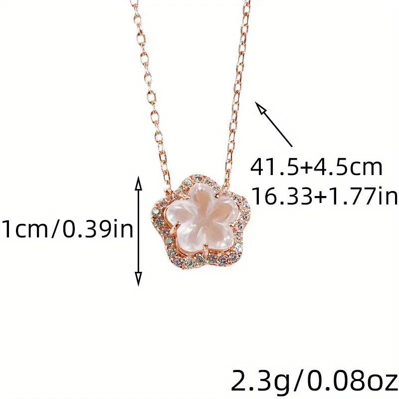 1Pc Sweet Zircon Peach Blossom Flower Elegant Style Copper Golden Pendant Necklace Womens Daily Party Birthday Gift