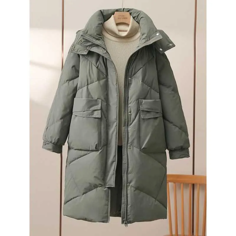 2023 new medium and long green down cotton-padded clothes women's loose cotton-padded clothes winter thickened warm large-size cotton-padded jacket