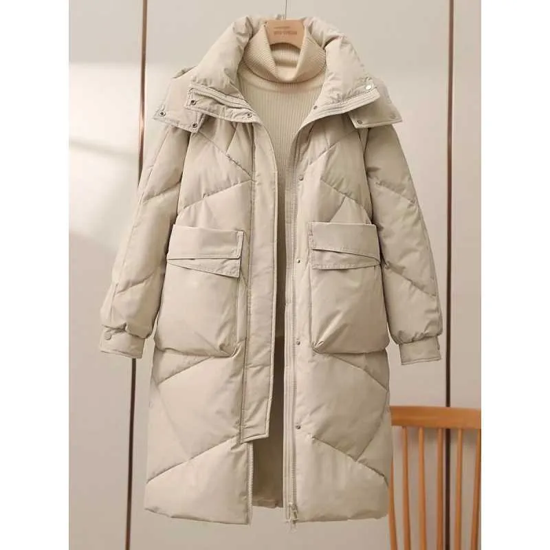 2023 new medium and long green down cotton-padded clothes women's loose cotton-padded clothes winter thickened warm large-size cotton-padded jacket