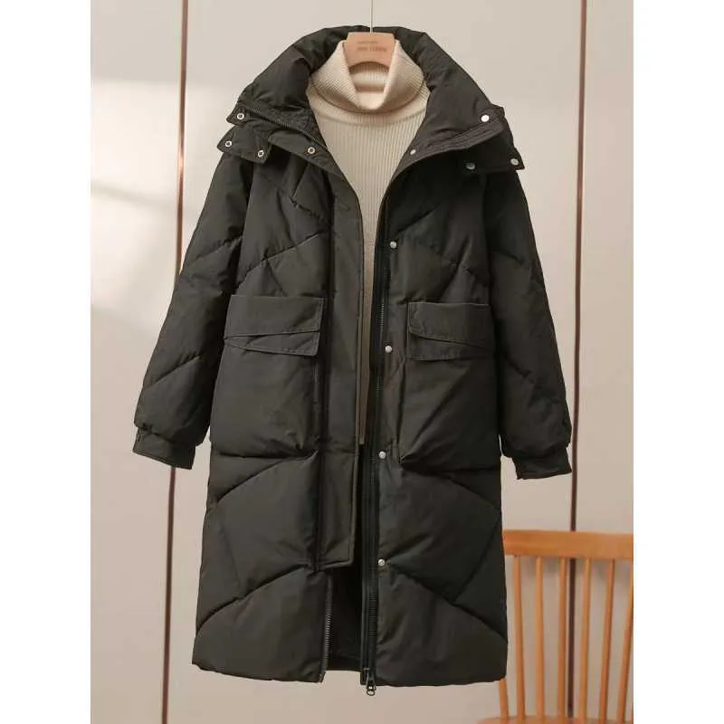 2023 new medium and long green down cotton-padded clothes women's loose cotton-padded clothes winter thickened warm large-size cotton-padded jacket