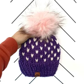 3-6 month Baby Happe Hearts Knit Pom Hat | Iris Purple