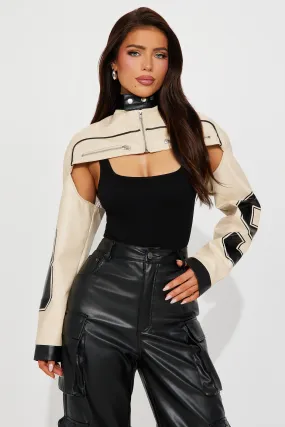 89' Classic Micro Cropped Faux Leather Bolero - Ivory