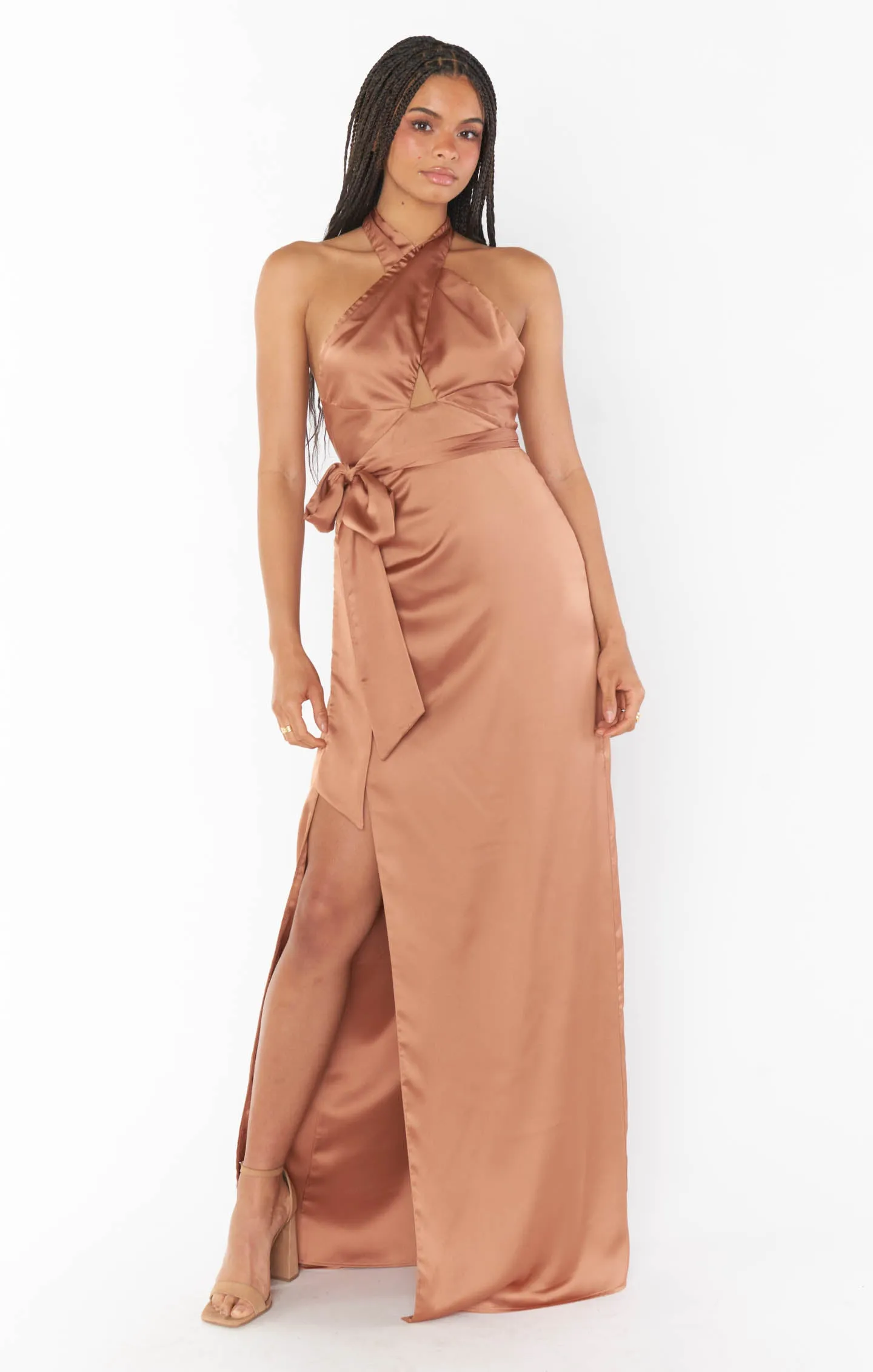 Adele Halter Maxi Dress ~ Copper Luxe Satin