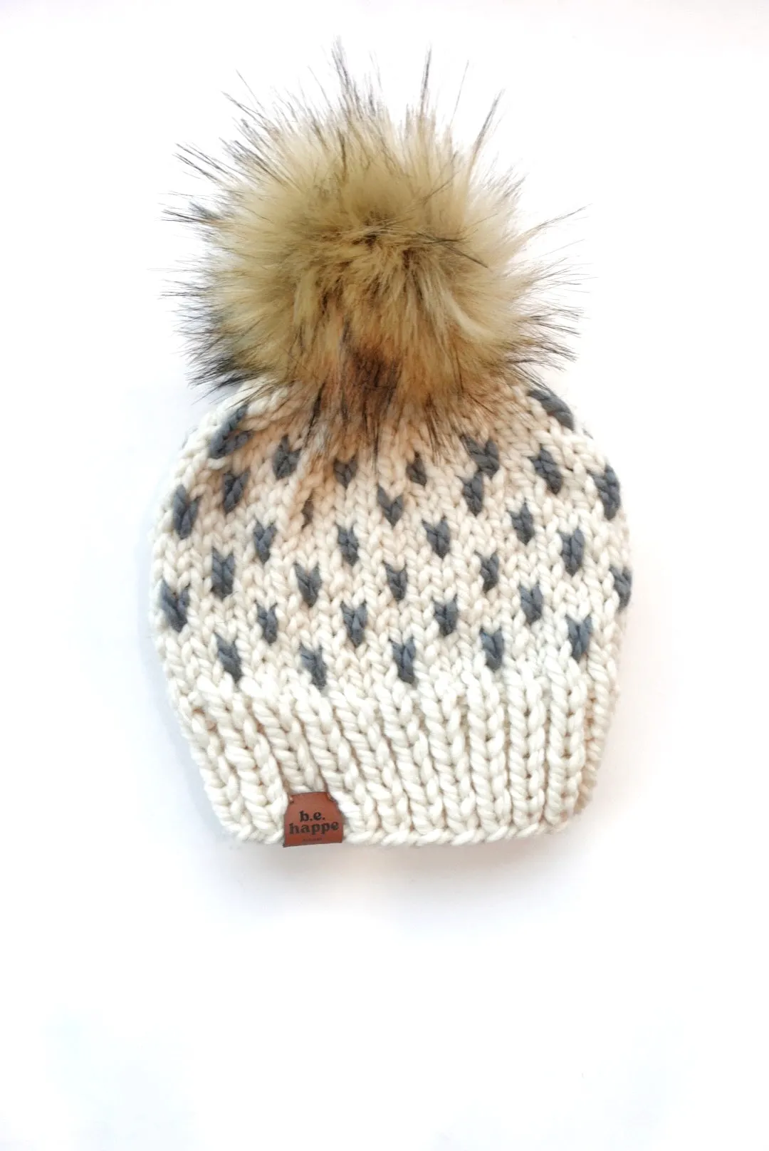 Adult Heart Pom Hat | Off White   Slate