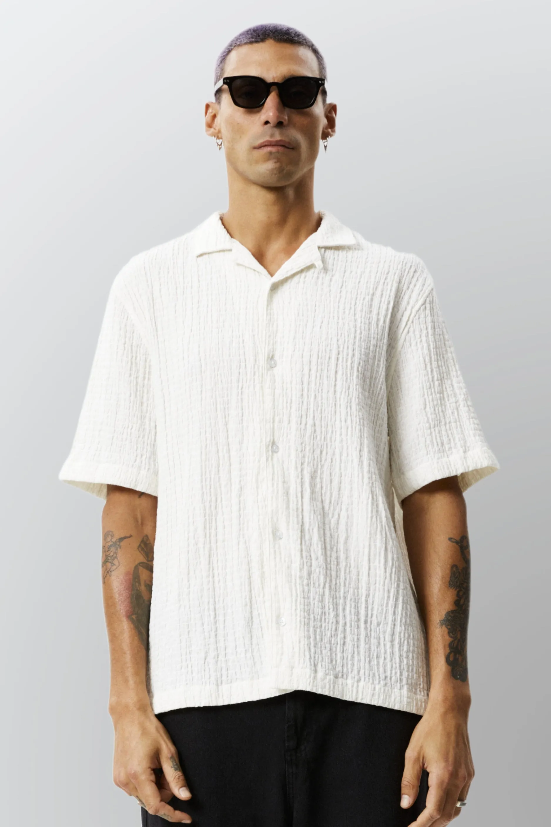 AFENDS Mens Calm - Cuban Short Sleeve Shirt - White