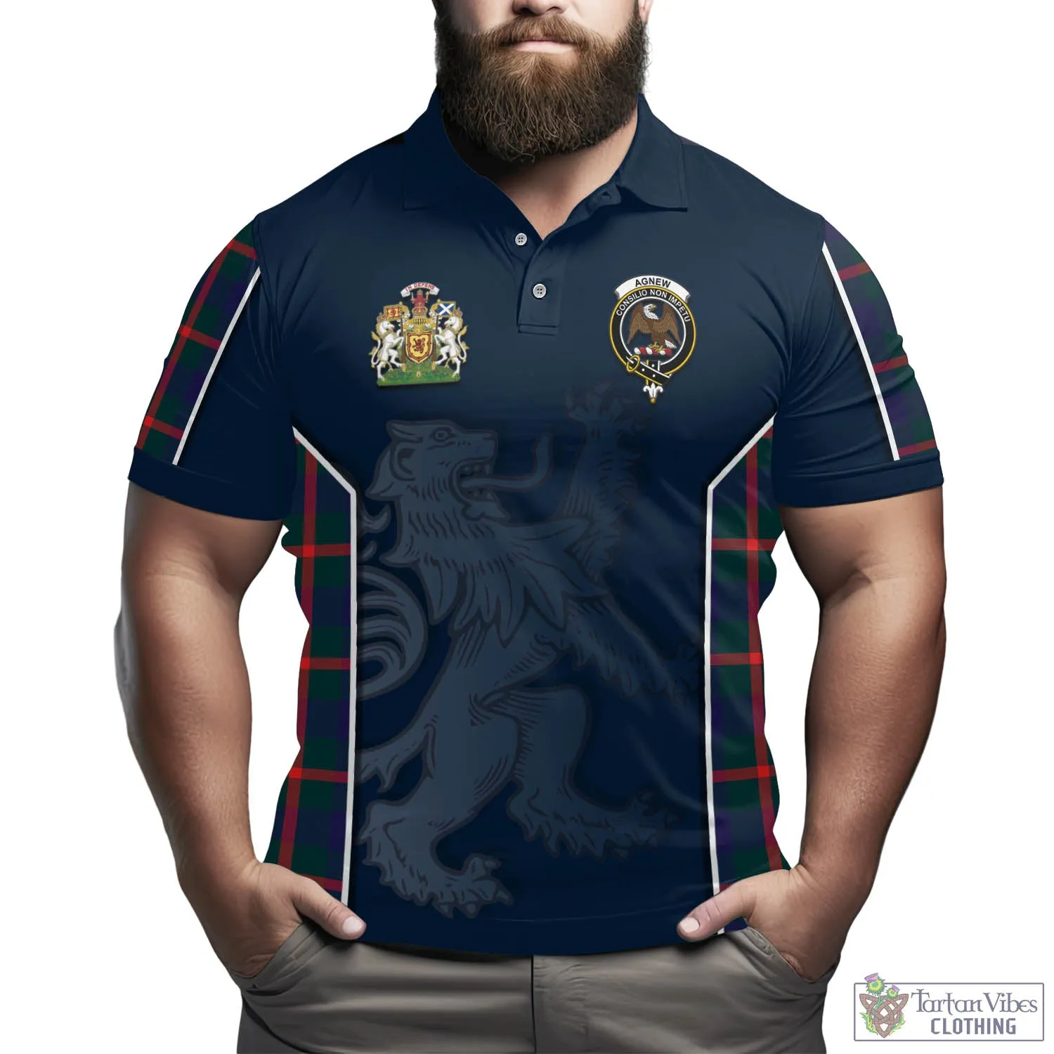 Agnew Tartan Men's Polo Shirt with Family Crest and Lion Rampant Vibes Sport Style