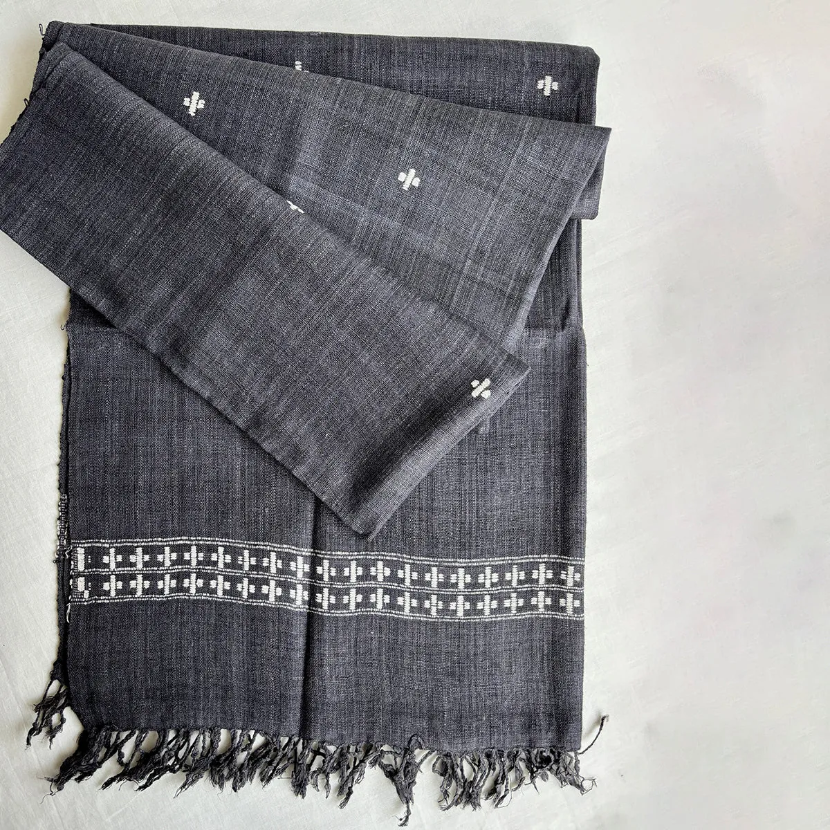 Ahimsa Silk Stole for Women | Grey & White | Cross Motifs