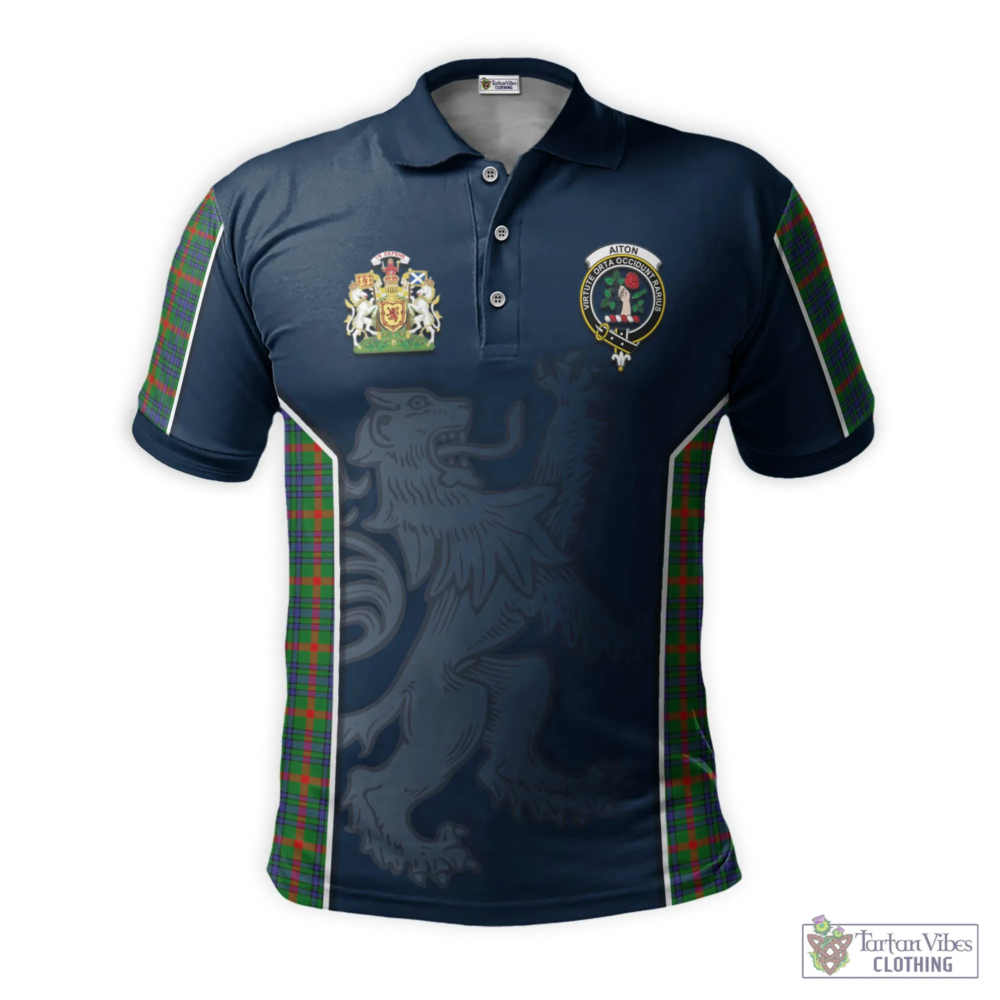 Aiton Tartan Men's Polo Shirt with Family Crest and Lion Rampant Vibes Sport Style