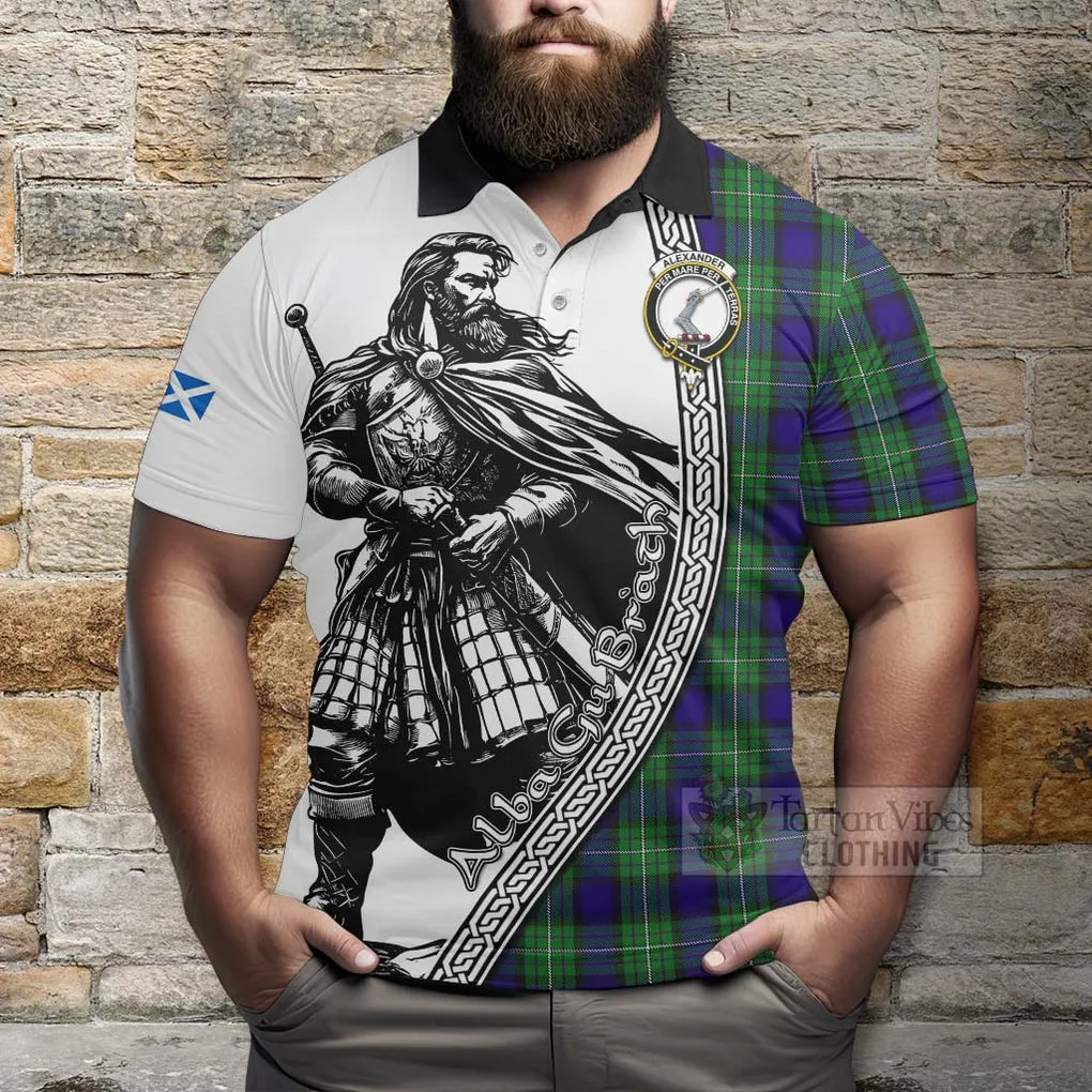 Alexander Tartan Clan Crest Polo Shirt with Highlander Warrior Celtic Style