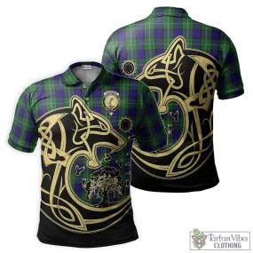 Alexander Tartan Polo Shirt with Family Crest Celtic Wolf Style