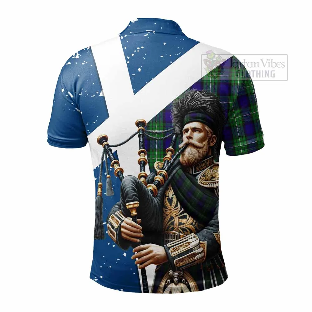 Alexander Tartan Polo Shirt with Family Crest Scottish Bagpiper Vibes