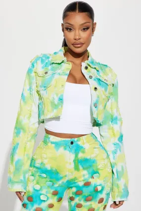 All An Illusion Tie Dye Cropped Denim Jacket - Green/combo