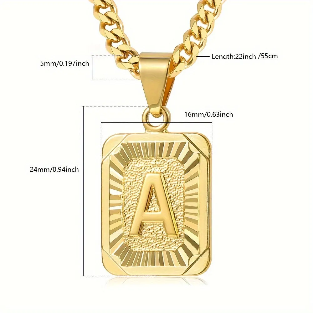 Alphabet Letter A-Z Pendant Necklace - Fashionable Stainless Steel Cuban Chain Necklace for Men and Women - Copper Material, Not Plated with Precious Metal, Mosaic-Free, Magnetic-Free, Stylish Accessory for Everyday Wear