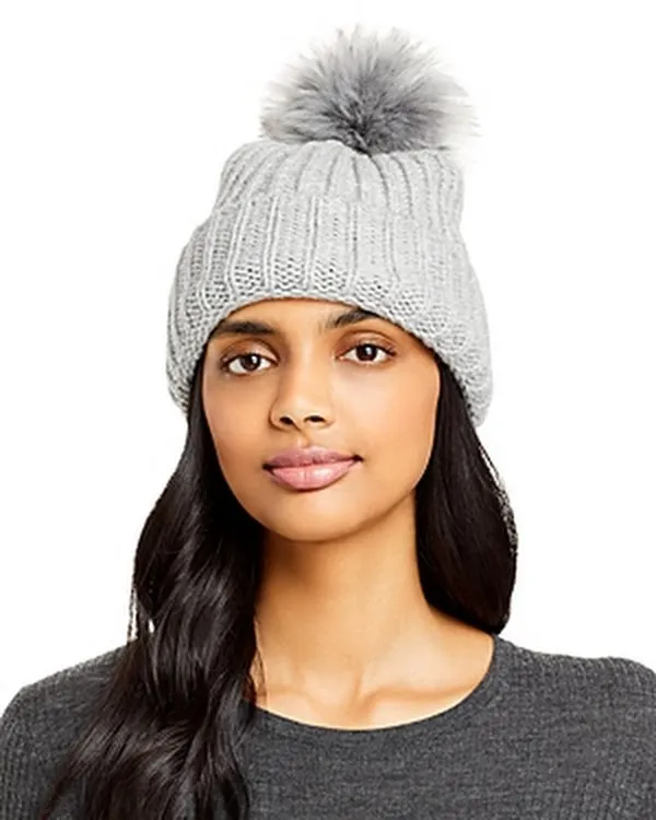 Aqua Knit Pompom Hat, Os, Gray