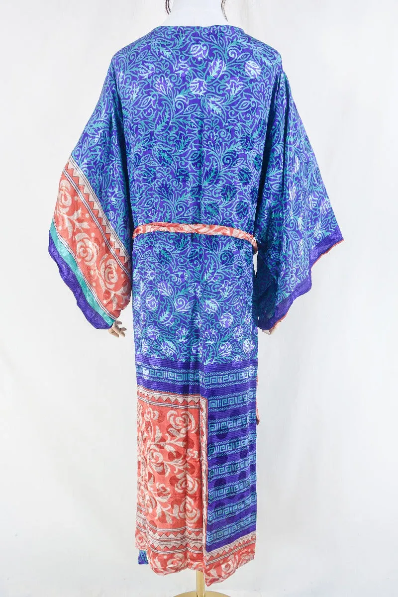 Aquaria Robe Dress - Vintage Sari - Copper & Plum Baroque - Free Size L/XL