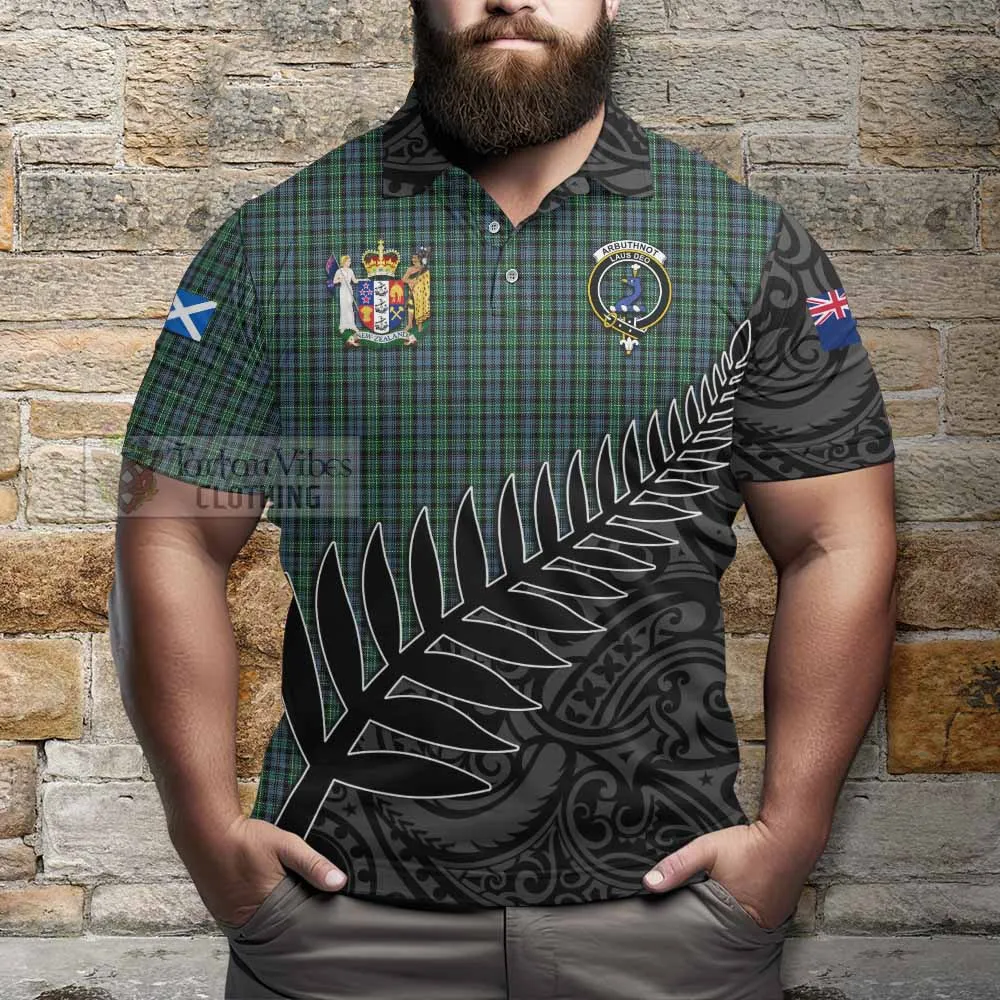 Arbuthnot Crest Tartan Polo Shirt with New Zealand Silver Fern Half Style