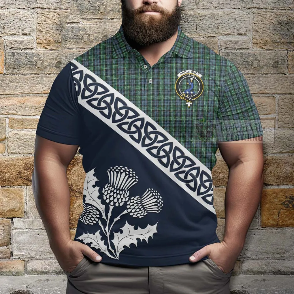 Arbuthnot Tartan Polo Shirt Featuring Thistle and Scotland Map