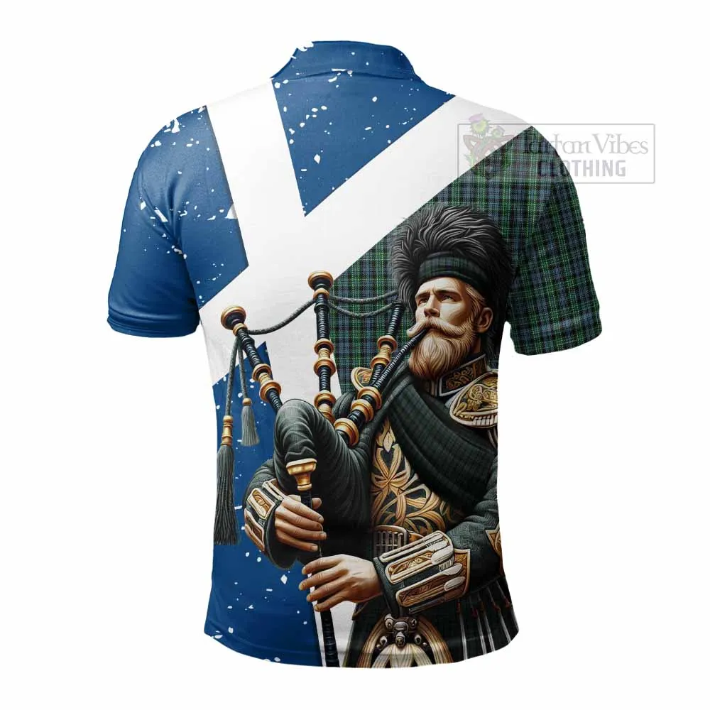 Arbuthnot Tartan Polo Shirt with Family Crest Scottish Bagpiper Vibes