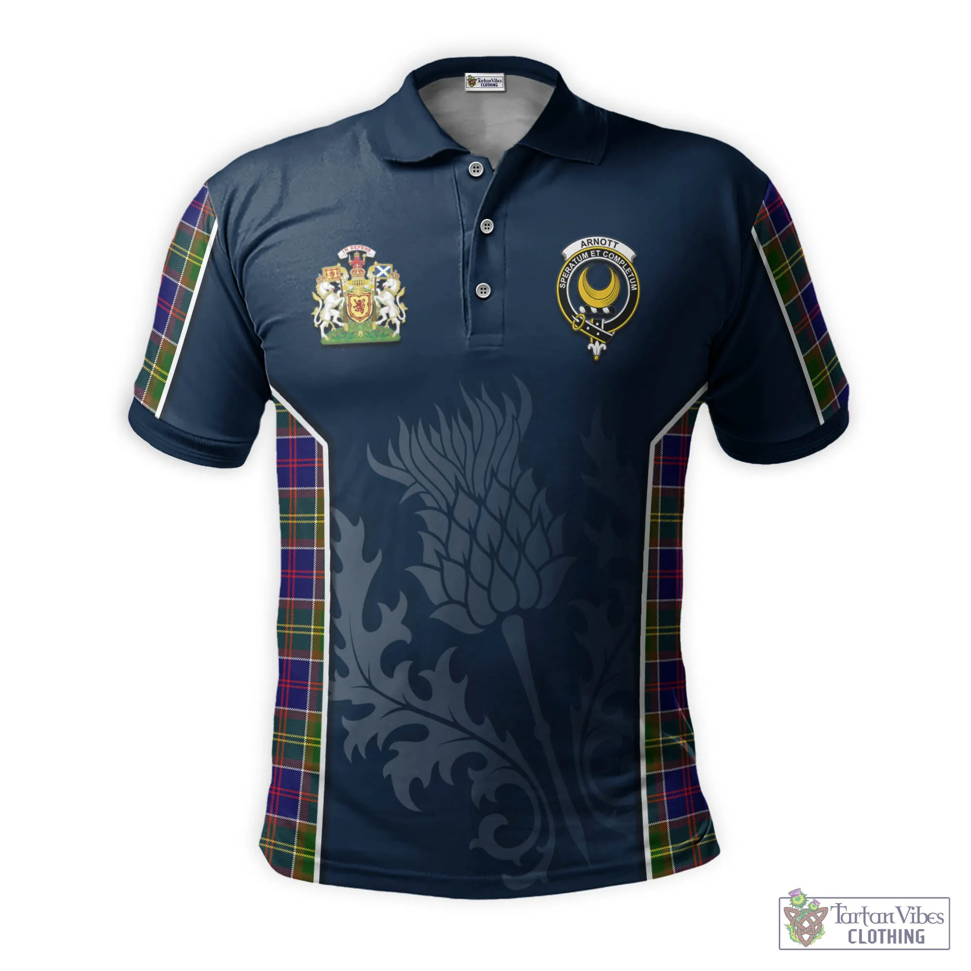 Arnott Tartan Men's Polo Shirt with Family Crest and Scottish Thistle Vibes Sport Style