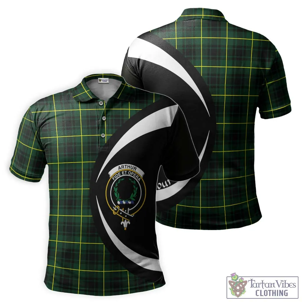 Arthur Modern Tartan Men's Polo Shirt with Family Crest Circle Style