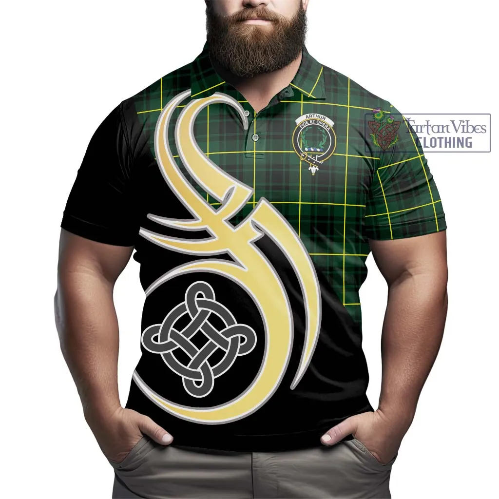 Arthur Modern Tartan Polo Shirt with Family Crest and Celtic Symbol Style