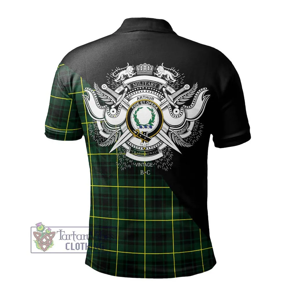 Arthur Modern Tartan Polo Shirt with Family Crest and Military Logo Style