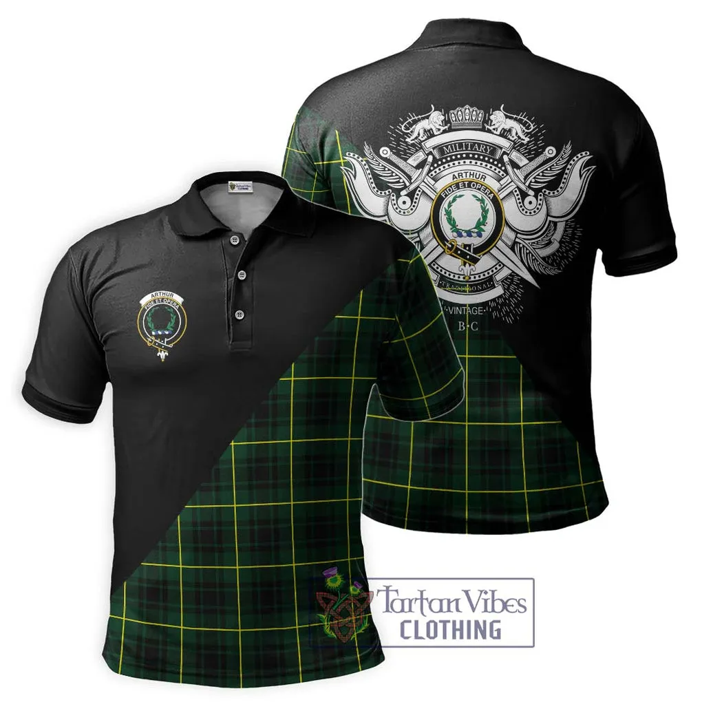 Arthur Modern Tartan Polo Shirt with Family Crest and Military Logo Style