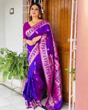 Artistic Blue Soft Banarasi Silk Saree With Magnificat Blouse Piece