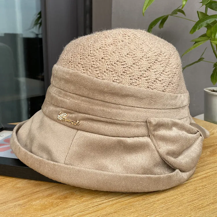 Autumn and winter ladies bow simple knitted fisherman hat outdoor fashion all-match warm basin hat