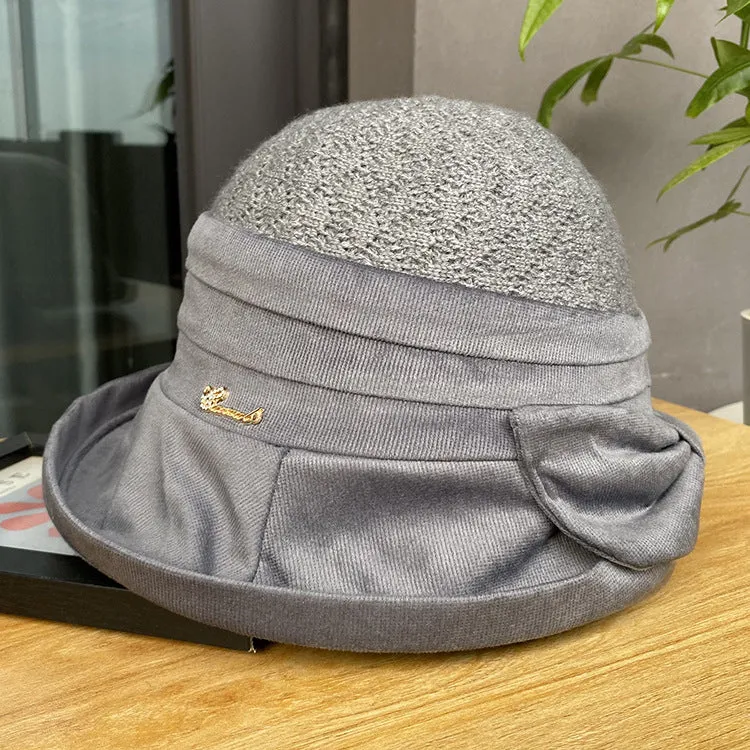 Autumn and winter ladies bow simple knitted fisherman hat outdoor fashion all-match warm basin hat