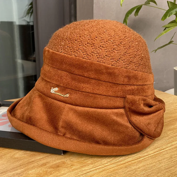 Autumn and winter ladies bow simple knitted fisherman hat outdoor fashion all-match warm basin hat