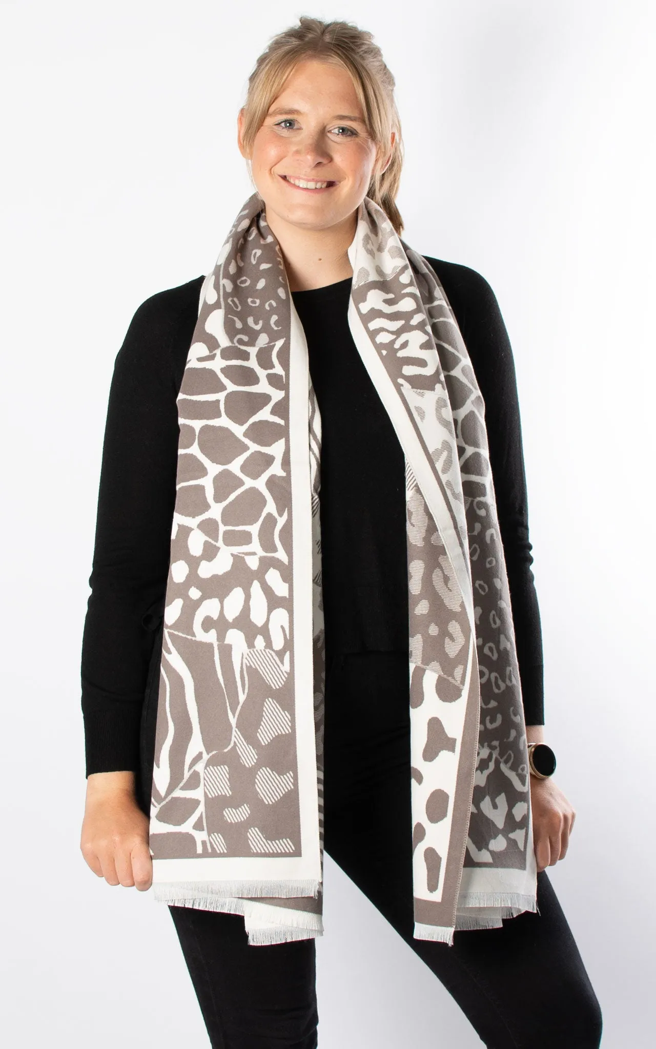 Autumn Winter Scarf | Mixed Animal Patterns | Grey