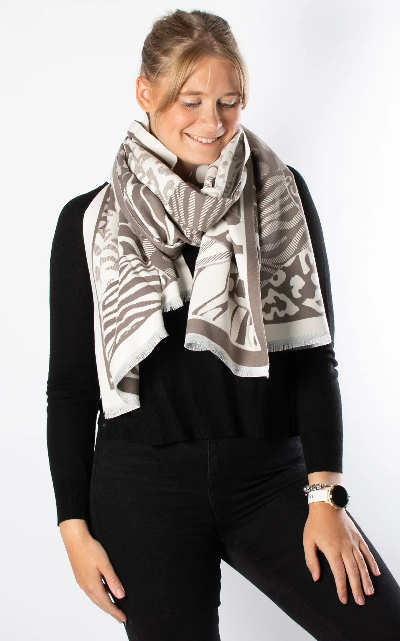 Autumn Winter Scarf | Mixed Animal Patterns | Grey