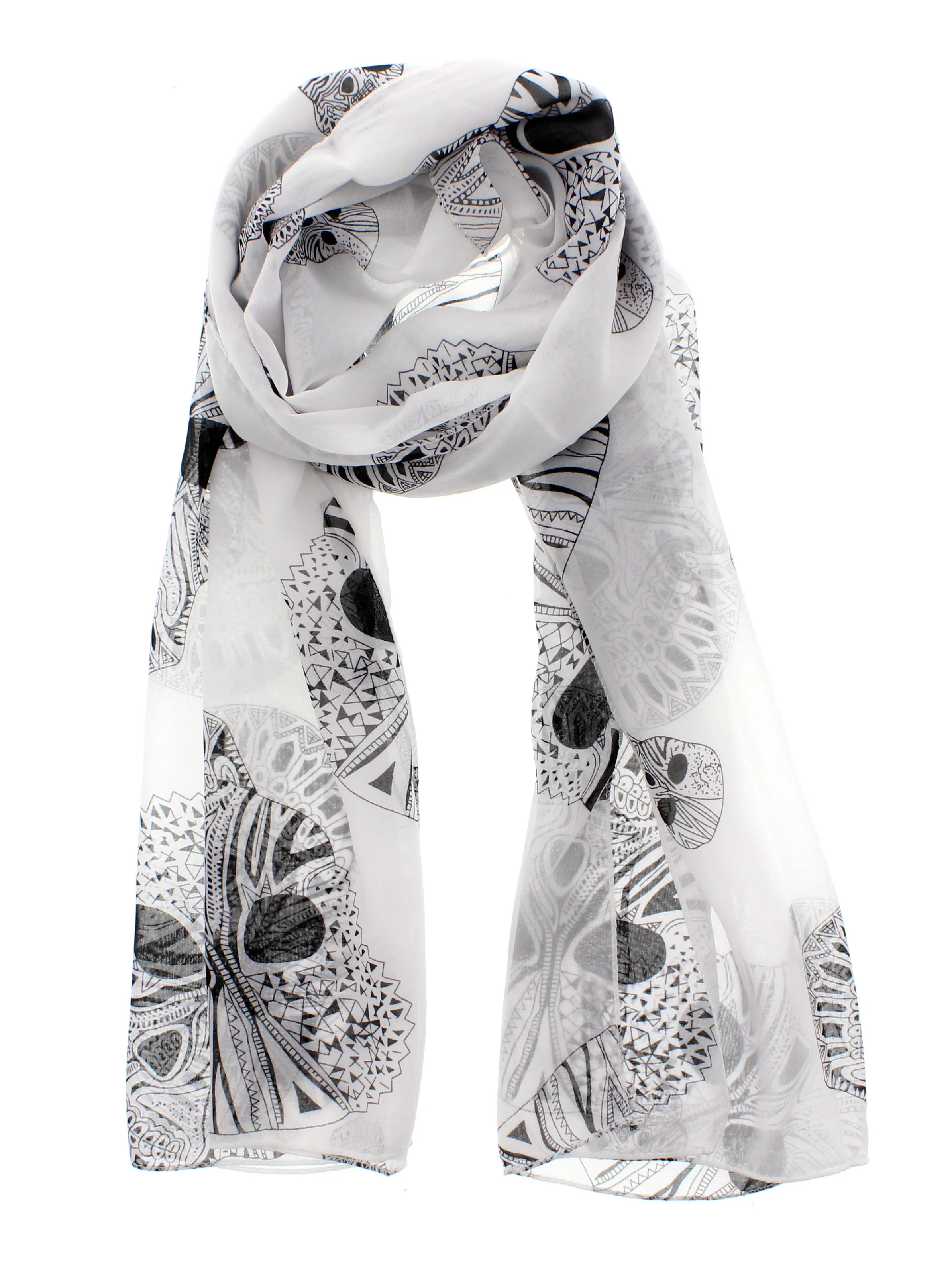 Aztec Skull Print Chiffon Scarf