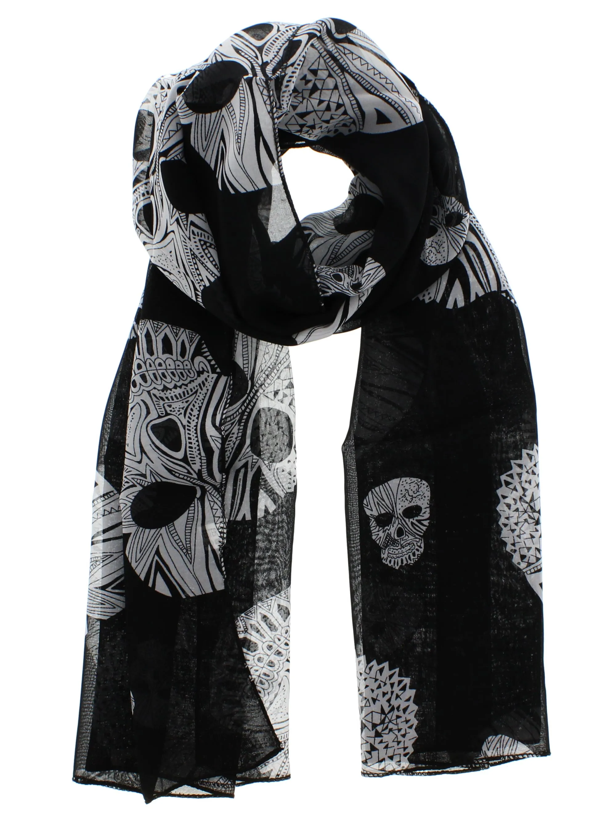 Aztec Skull Print Chiffon Scarf