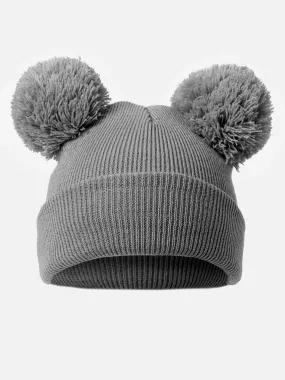 Baby Girl Double Pom Pom Hat - Grey