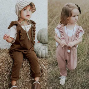 Baby Girl Ruffle Knitted Ruffles Romper Jumpsuit Kid Overalls Long Pants Outfit