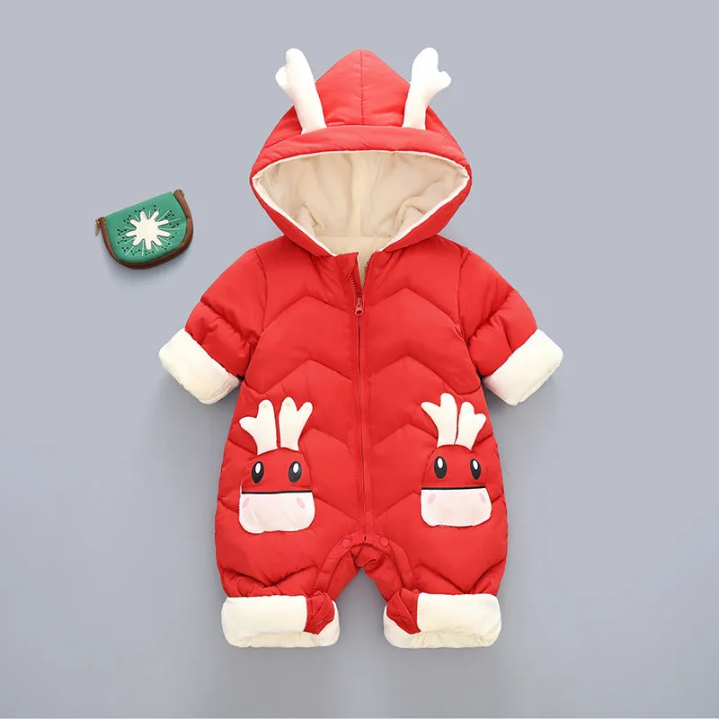 Baby Winter Snowsuit Plus Velvet Thick Baby Boys Jumpsuit 0-3 Years Newborn Romper Girl Clothes Overalls Toddler Coat