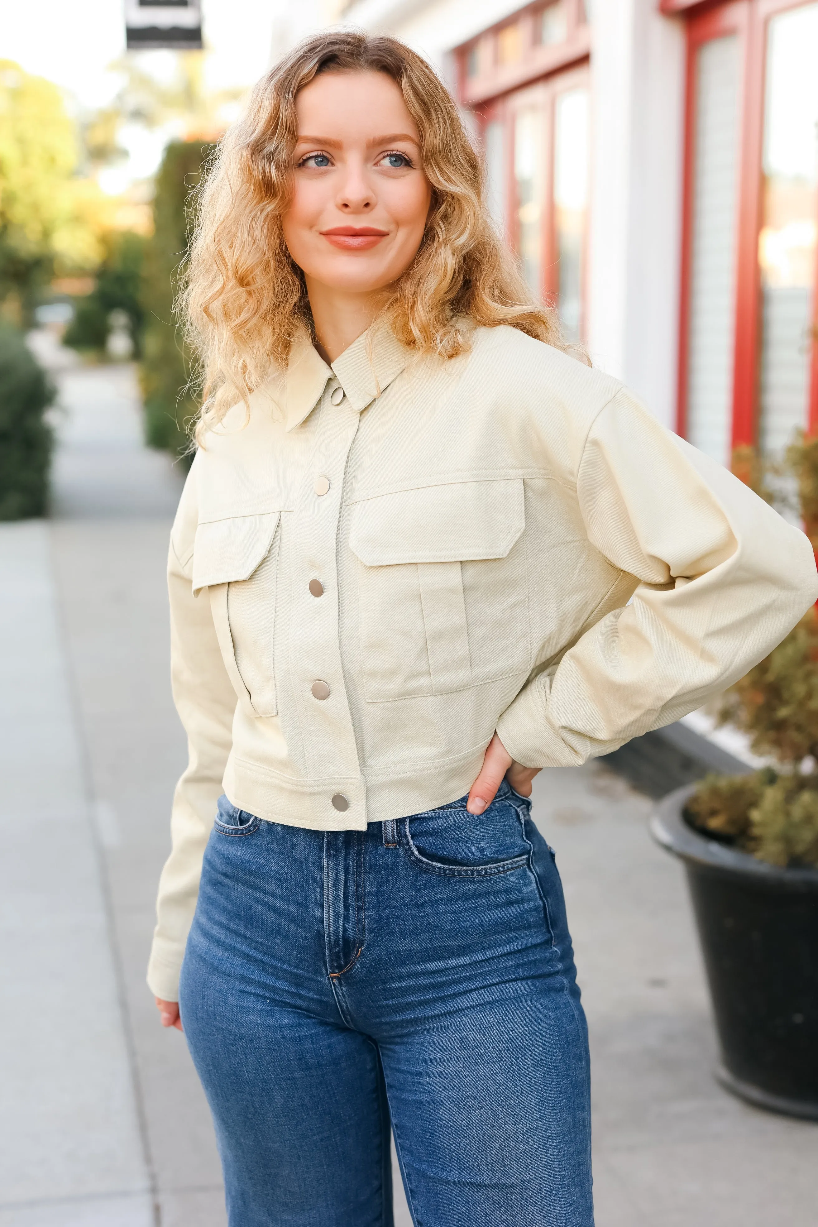 Back In Town Natural Cotton Twill Cropped Jacket