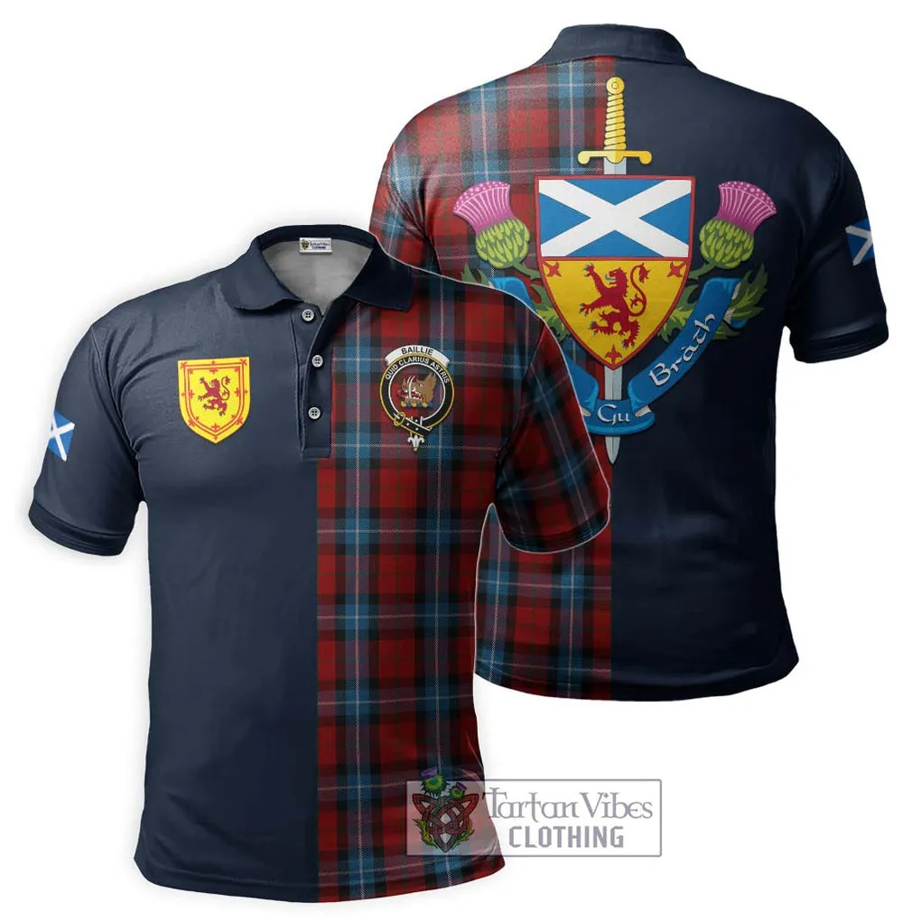 Baillie of Polkemmet Red Tartan Polo Shirt Alba with Scottish Lion Royal Arm Half Style