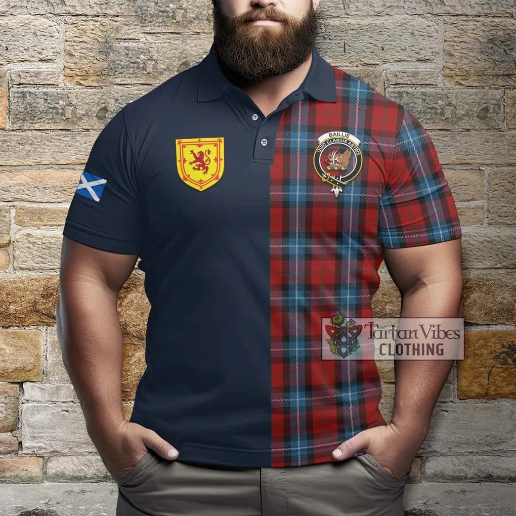 Baillie of Polkemmet Red Tartan Polo Shirt Alba with Scottish Lion Royal Arm Half Style