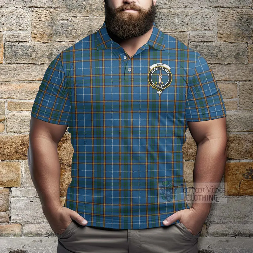 Bain Tartan Polo Shirt with Family Crest Celtic Skull Style