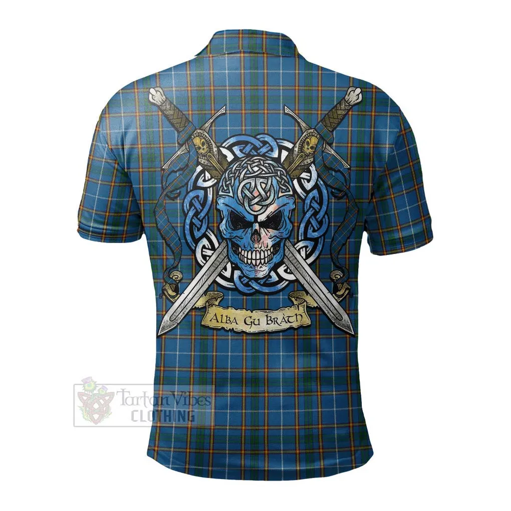 Bain Tartan Polo Shirt with Family Crest Celtic Skull Style