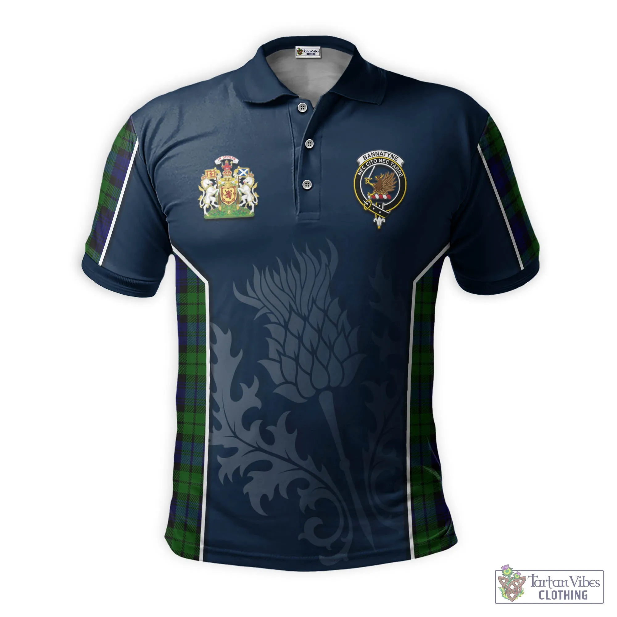 Bannatyne Tartan Men's Polo Shirt with Family Crest and Scottish Thistle Vibes Sport Style