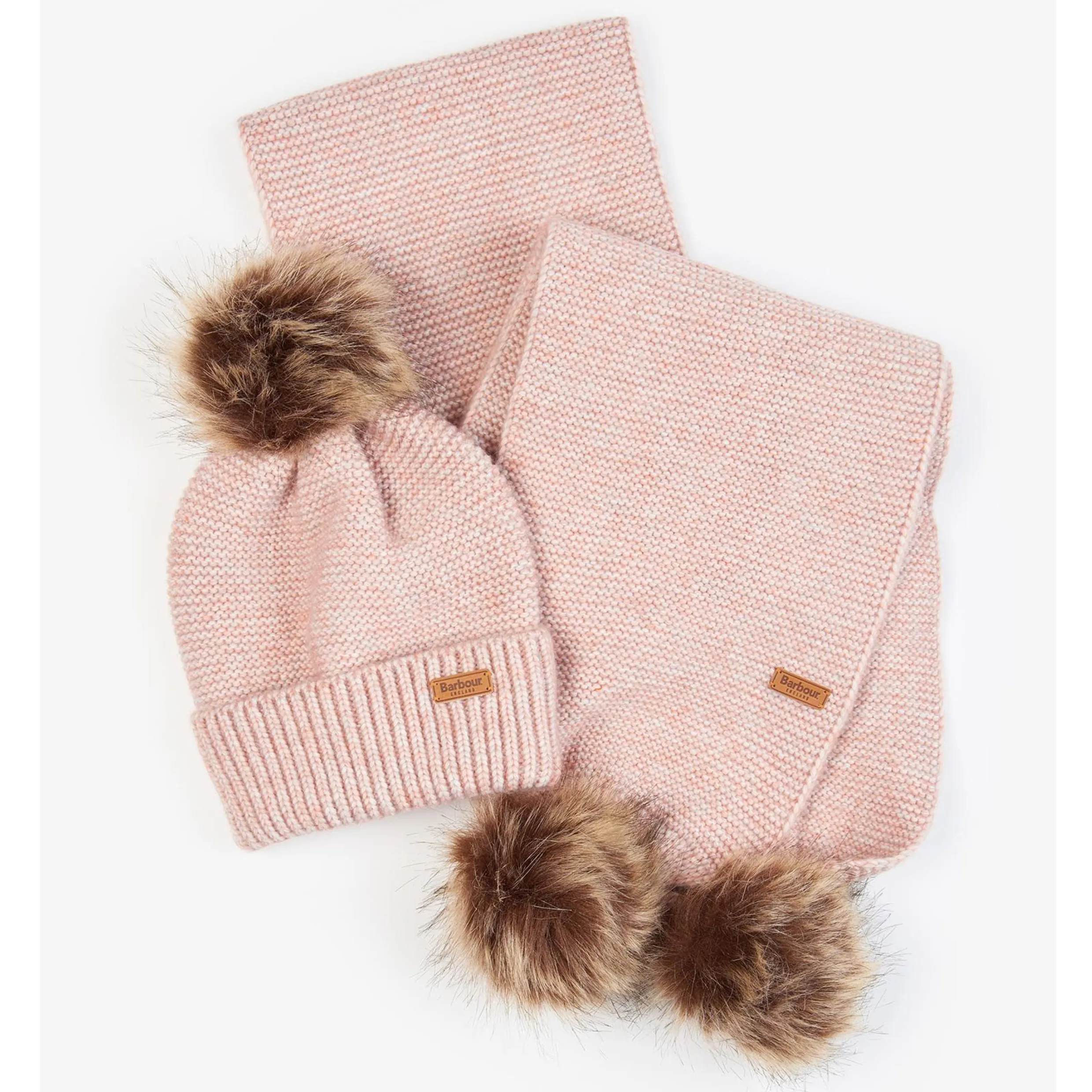 Barbour Swinley Beanie & Scarf Fur Pom Pom Giftset LGS0078