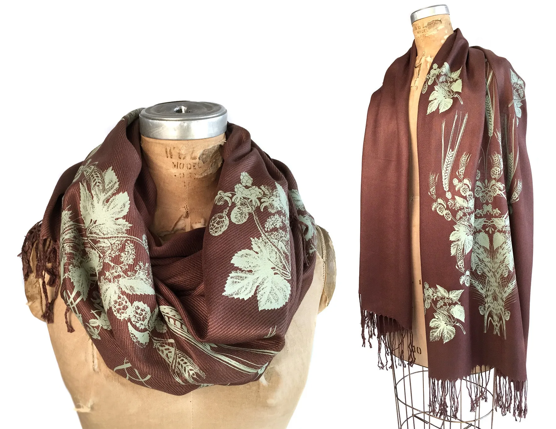 Beer! Hops & Wheat Print Pashmina Scarf