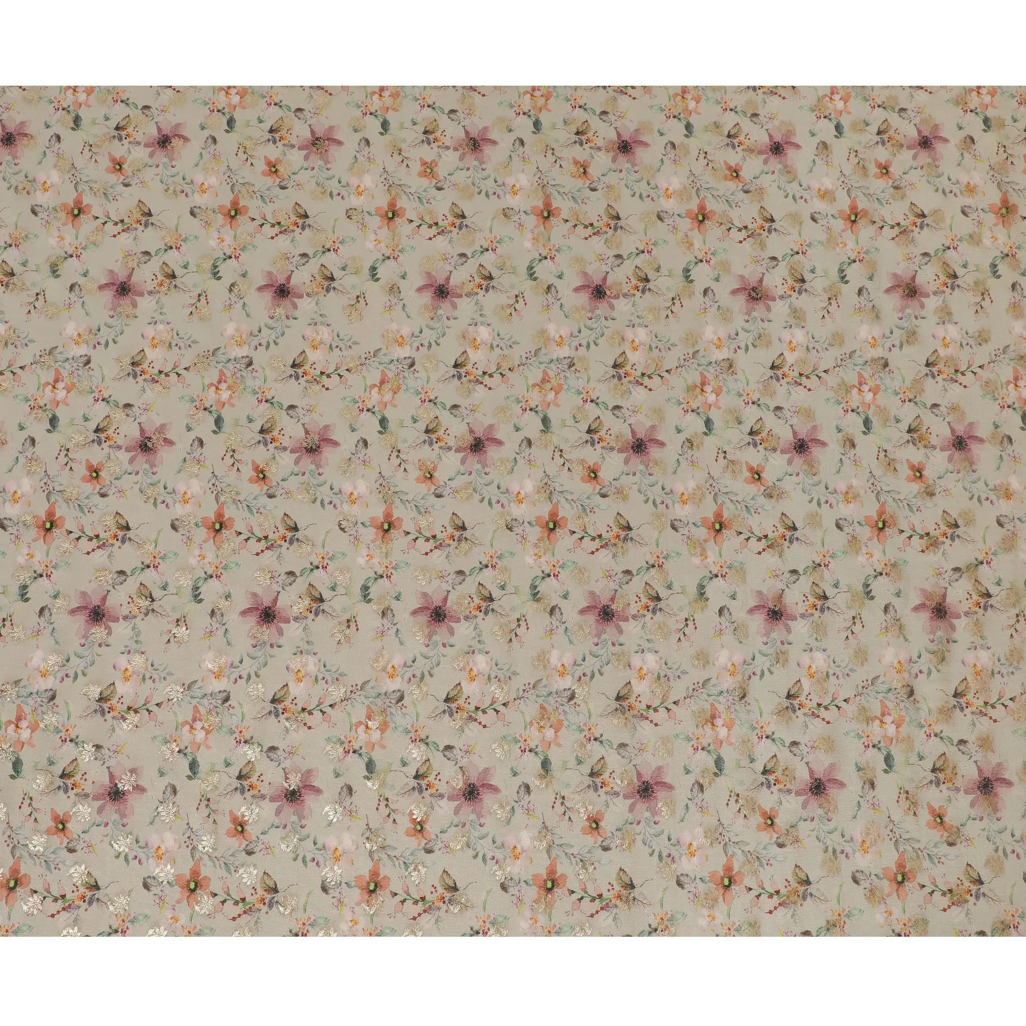 Beige & Peach Floral Viscose Digital Printed Fabric - Soft & Lightweight, 110 cm Width-D20263