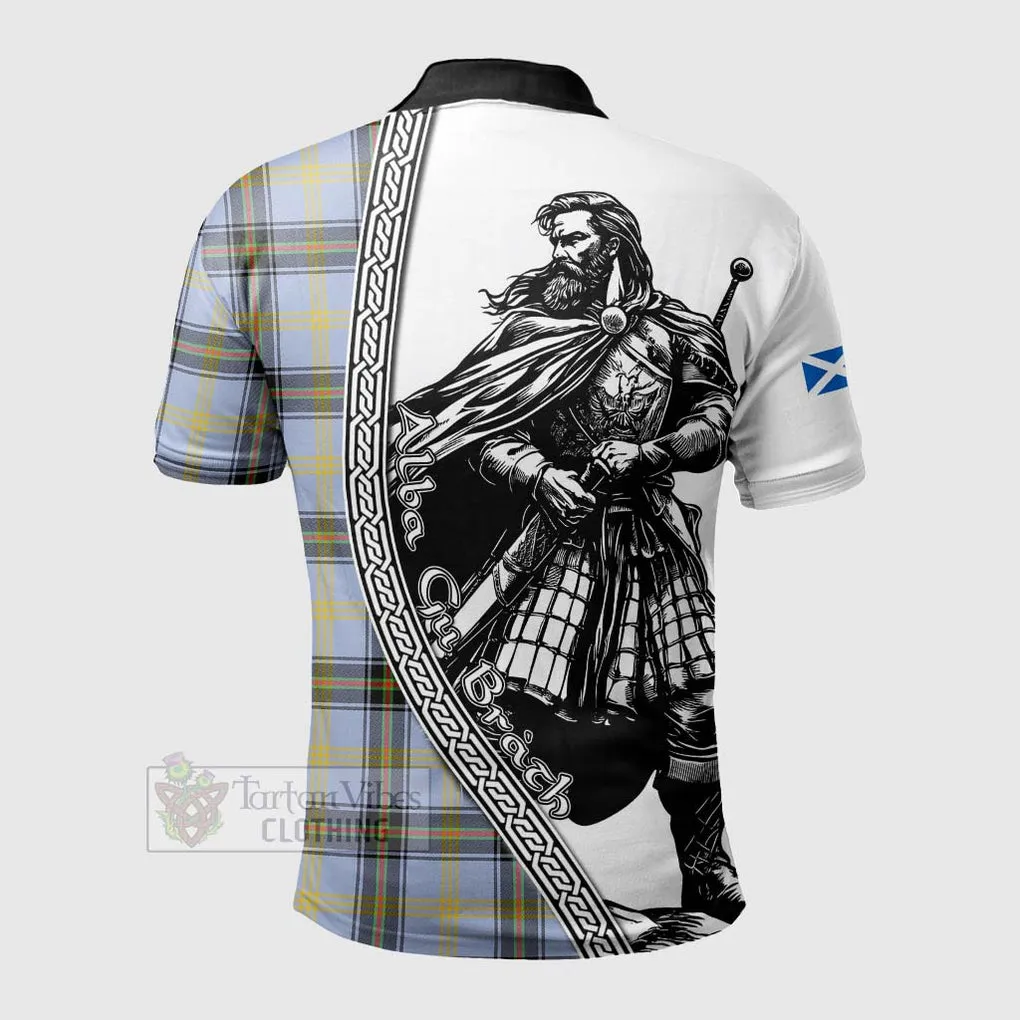 Bell Tartan Clan Crest Polo Shirt with Highlander Warrior Celtic Style